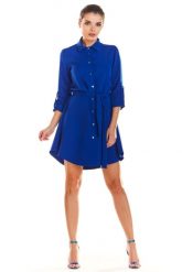 Sukienka koszulowa szmizjerka z paskiem niebieska. Niebieskie sukienki Infinite You, do pracy, l, bez wzorów, z elastanu, biznesowe, z asymetrycznym kołnierzem, bez ramiączek, asymetryczne. Za 349.00 zł.