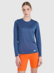 4F Longsleeve do biegania szybkoschnący damski - granatowy XL. Niebieskie koszulki sportowe 4f, bez wzorów, z dzianiny, bez ramiączek, do biegania. W wyprzedaży za 79.99 zł.
