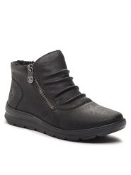 Rieker Botki Z0051-01 Czarny. Czarne botki Rieker, bez wzorów, z materiału, bez obcasa, na płaskiej podeszwie, bez zapięcia. Za 237.99 zł.