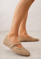 Beżowe Balerinki Ozdobione Ażurowym Motywem i Paskiem Nonaniassi. Brązowe baleriny Born2be, w ażurowe wzory, z jeansu, bez obcasa. Za 119.99 zł.