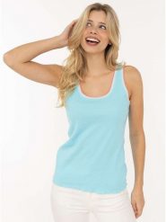 Zwillingsherz Top w kolorze turkusowym rozmiar: L/XL. Niebieskie topy Zwillingsherz, l, bez wzorów, bez kołnierzyka, bez ramiączek. Za 113.95 zł.