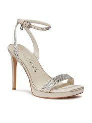 Guess Sandały Zach FLJZAC SAT03 Szary. Szare sandały Guess, z aplikacjami, z materiału, bez obcasa, na szpilce, bez zapięcia. Za 589.99 zł.