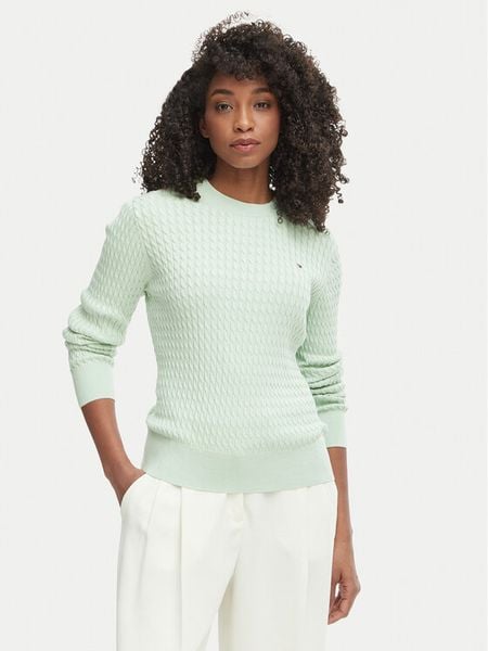 Tommy Hilfiger Sweter WW0WW44993 Zielony Regular Fit. Zielone swetry TOMMY HILFIGER, l, bez wzorów, z bawełny, bez ramiączek. Za 335.99 zł.