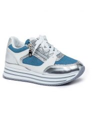 Foreverfolie Sneakersy w kolorze srebrno-biało-niebieskim rozmiar: 39. Białe trampki Foreverfolie, bez wzorów, bez zapięcia. Za 145.26 zł.