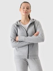 4F Bluza dresowa rozpinana z kapturem damska - szara M. Szare bluzy sportowe 4f, m, bez wzorów, z bawełny, z kapturem. Za 189.99 zł.