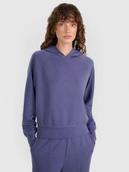 4F Bluza dresowa nierozpinana z modalem damska - granatowa M. Niebieskie bluzy 4f, l, bez wzorów, z dresówki, z kapturem. Za 199.99 zł.