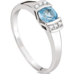 Złoty Pierścionek - złoto 585, Brylant 0,03ct,blue topaz. Niebieskie pierścionki W.KRUK, z brylantem, złote. Za 1,590.00 zł.