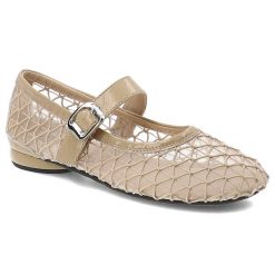 Baleriny damskie Filippo, cholewka z materiału tekstylnego siateczkowego z wykończeniem ze skóry naturalnej licowej na płaskiej podeszwie, beżowe, DP. Brązowe baleriny Filippo, bez wzorów, ze skóry, bez obcasa, na płaskiej podeszwie. Za 169.00 zł.
