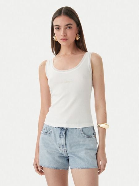 Patrizia Pepe Top 2M4523/J407-W146 Biały Slim Fit. Białe topy Patrizia Pepe, m, bez wzorów, z bawełny, bez kołnierzyka, bez ramiączek. Za 226.99 zł.