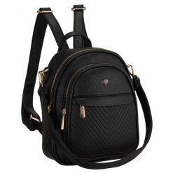 Czarny plecak damski mały ze skóry ekologicznej elegancki uchwyt na ramię torebka 2w1 Peterson PTN MBP-17-F19. Czarne torby na ramię Peterson, bez wzorów, ze skóry ekologicznej, eleganckie, do ręki, bez dodatków. Za 75.99 zł.