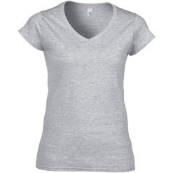 Koszulka Damska Krótki Rękaw VNeck. Szare bluzki GILDAN, l, bez wzorów, sportowe, bez kołnierzyka, bez ramiączek. Za 36.99 zł.
