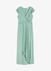Długa sukienka. Zielone sukienki bonprix, bez wzorów, z dżerseju, eleganckie, bez kołnierzyka, bez ramiączek, maxi. Za 169.99 zł.
