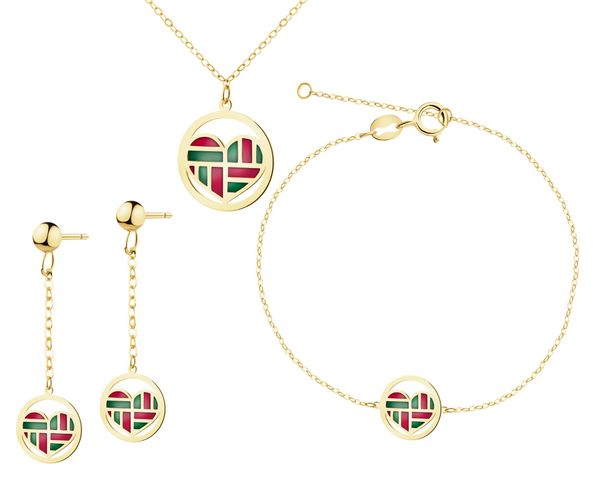 Złote kolczyki, bransoletka i naszyjnik z emalią - komplet - serca. Żółte naszyjniki Apart, złote. W wyprzedaży za 1,329.30 zł.