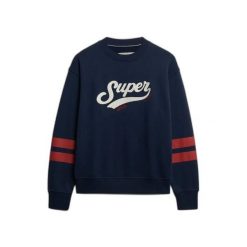 Damska bluza z dekoltem Superdry Varsity Script. Niebieskie bluzy Superdry, bez wzorów, bez kaptura. Za 327.70 zł.