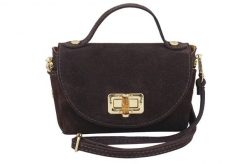 Mała torebka zamszowa wizytowa - Brązowa ciemna. Brązowe torby na ramię Barberini's, bez wzorów, ze skóry, eleganckie, na ramię, małe, matowe, bez dodatków. Za 84.99 zł.