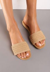 Ciemnobeżowe Casualowe Klapki na Płaskiej Podeszwie z Paskiem w Stylu Boho Moonvelia. Brązowe klapki Renee, bez wzorów, bez obcasa, na płaskiej podeszwie. Za 49.99 zł.