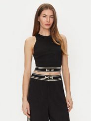 Elisabetta Franchi Top TK-39S-51E2 Czarny Slim Fit. Czarne topy Elisabetta Franchi, s, bez wzorów, z wiskozy, bez kołnierzyka, bez ramiączek. Za 629.99 zł.