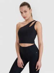 4F Crop top treningowy na jedno ramię 4F x Anna Lewandowska - czarny L. Czarne koszulki sportowe 4f, bez wzorów, z dzianiny, bez ramiączek, na fitness i siłownię. Za 99.99 zł.