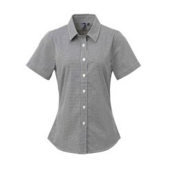 Damska Bawełniana Koszula Z Krótkim Rękawem W Kratkę Micro Gingham. Białe koszule PREMIER, xl, bez wzorów, z bawełny, casualowe, bez kołnierzyka, bez ramiączek. Za 137.99 zł.