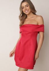 Czerwona Elegancka Sukienka VICES o Kroju Bombki z Hiszpańskim Dekoltem Dorienora. Czerwone sukienki Born2be, l, bez wzorów, eleganckie, bez kołnierzyka, bez ramiączek, mini, bombki. Za 189.99 zł.