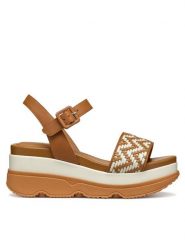 Geox Sandały D Gardenia D55HBA 0TC43 C5F1S Brązowy. Brązowe sandały Geox, bez wzorów, ze skóry, bez obcasa, na koturnie, bez zapięcia. Za 619.99 zł.