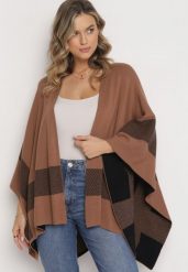 Brązowy Niezapinany Kardigan Ponczo Oversize Shelsie. Brązowe kardigany Born2be, l, bez wzorów. Za 99.99 zł.