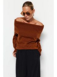 Trendyol Sweter w kolorze jasnobrązowym rozmiar: M. Brązowe swetry Trendyol, m, bez wzorów, ze splotem, bez ramiączek. Za 105.14 zł.