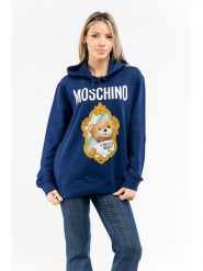 Moschino Bluza w kolorze granatowym rozmiar: 38. Niebieskie bluzy MOSCHINO, bez wzorów, z bawełny, z kapturem. Za 614.96 zł.