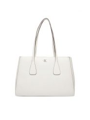 Calvin Klein Torebka Ck Medium Work Tote LV04F3442G Biały. Białe torebki klasyczne Calvin Klein, bez wzorów, ze skóry, bez dodatków. Za 649.99 zł.