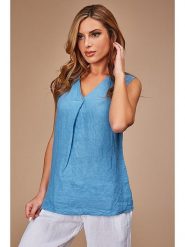 Le Monde du Lin Lniany top w kolorze niebieskim rozmiar: 36/38. Niebieskie topy Le Monde du Lin, bez wzorów, ze lnu, bez kołnierzyka, bez ramiączek. Za 108.99 zł.