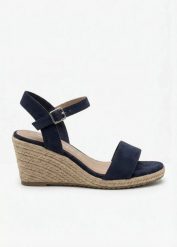 Sandały Tamaris na koturnie z imitacji rafii. Niebieskie sandały bonprix, bez wzorów, bez obcasa, na koturnie, bez zapięcia. Za 119.99 zł.