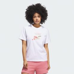 Koszulka Farmers Market Graphic. Białe bluzki Adidas, s, bez wzorów, z bawełny, sportowe, bez kołnierzyka, bez ramiączek. Za 88.99 zł.