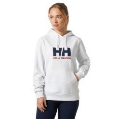 Damska bluza z kapturem z logo Helly Hansen 2.0. Białe bluzy Helly Hansen, bez wzorów, z kapturem. Za 379.00 zł.