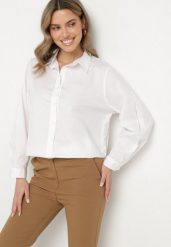 Biała Bawełniana Koszula w Klasycznym Stylu Oversize Rivriz. Białe koszule Born2be, m, bez wzorów, z bawełny, klasyczne, bez kołnierzyka, bez ramiączek. Za 54.99 zł.