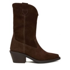 Kowbojki Badura. Brązowe botki Badura, bez wzorów, bez obcasa, na słupku, bez zapięcia. Za 429.99 zł.