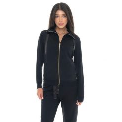 Bluza zimowa Leone 1947 Chic Tones Damen ze Stehkragen und Reißverschluss. Czarne bluzy LEONE 1947 APPAREL, na zimę, bez wzorów, bez kaptura. W wyprzedaży za 169.09 zł.