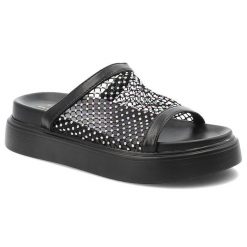 Czarne Klapki S.Barski Eleganckie Obuwie Damskie z Cyrkoniami. Czarne klapki S.BARSKI, bez wzorów, bez obcasa, na platformie. Za 149.00 zł.