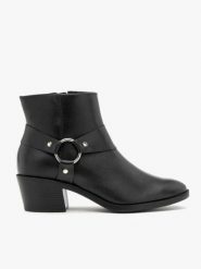 Czarne botki biker boots. Czarne botki Brawo sp. z o.o., bez wzorów, ze skóry, z okrągłym noskiem, za kostkę, bez obcasa, na obcasie, bez zapięcia. Za 479.99 zł.
