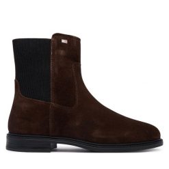 Sztyblety Tommy Hilfiger. Brązowe botki TOMMY HILFIGER, bez wzorów, bez obcasa, na płaskiej podeszwie, bez zapięcia. Za 649.99 zł.