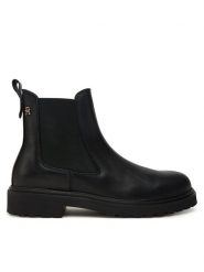 Tommy Hilfiger Sztyblety Cleated FW0FW08766 Czarny. Czarne botki TOMMY HILFIGER, bez wzorów, ze skóry, bez obcasa, na płaskiej podeszwie, bez zapięcia. Za 749.99 zł.