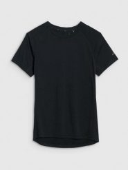 4F Koszulka trekkingowa z wełną merino damska - czarna XL. Czarne bluzki 4f, s, bez wzorów, z wełny, bez kołnierzyka, bez ramiączek. Za 199.99 zł.