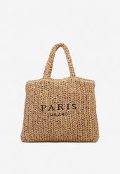 Ciemnobeżowa Torebka Typu Shopper Ozdobiona Plecionką Zenauri. Brązowe shopper Renee, bez wzorów, z jeansu, eleganckie, bez dodatków. Za 74.99 zł.