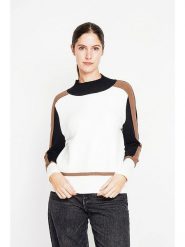 ASSUILI Sweter w kolorze biało-czarno-karmelowym rozmiar: 38. Białe swetry Assuili, bez wzorów, bez ramiączek. Za 154.07 zł.