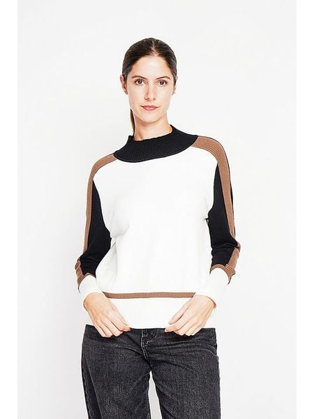 ASSUILI Sweter w kolorze biało-czarno-karmelowym rozmiar: 38. Białe swetry Assuili, bez wzorów, bez ramiączek. Za 149.31 zł.