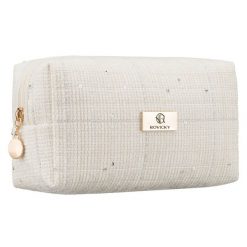 Pojemna kosmetyczka damska wykonana z materiału syntetycznego w beżowym kolorze, zamykana suwakiem - Rovicky. Brązowe kufry i kosmetyczki ROVICKY, bez wzorów, z syntetyku, bez dodatków. Za 29.99 zł.