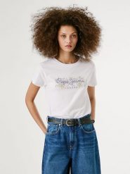Pepe Jeans Koszulka "Ava" w kolorze białym rozmiar: L. Białe bluzki Pepe Jeans, l, bez wzorów, z bawełny, bez kołnierzyka, bez ramiączek. Za 79.21 zł.