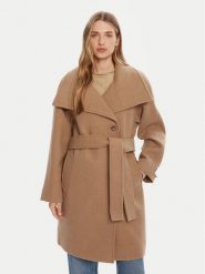 Calvin Klein Płaszcz wełniany LV044D557G Beżowy Regular Fit. Brązowe płaszcze Calvin Klein, na zimę, xl, bez wzorów, z wełny, bez kaptura. Za 1,499.00 zł.