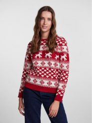 Pieces Sweter 17121018 Czerwony Regular Fit. Czerwone swetry Pieces, xs, bez wzorów, z syntetyku, bez ramiączek. Za 49.99 zł.
