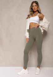 Ciemnozielone Legginsy z Gumką w Talii z Długimi Nogawkami Caleta. Zielone legginsy Renee, m, bez wzorów, z jeansu, długie. Za 14.99 zł.