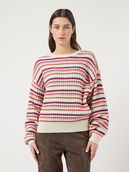 YAS Sweter "Boogie" w kolorze kremowym ze wzorem rozmiar: M. Brązowe swetry YAS, m, bez wzorów, z bawełny, bez ramiączek. Za 179.80 zł.